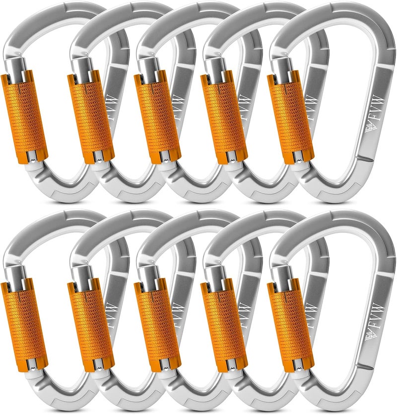 FVW Auto Locking Rock Climbing Carabiner Clips,Professional 25KN (5620 lbs) Heavy Duty Caribeaners for Rappelling Swing Rescue & Gym etc, Large D-Shaped Carabiners - Image 1